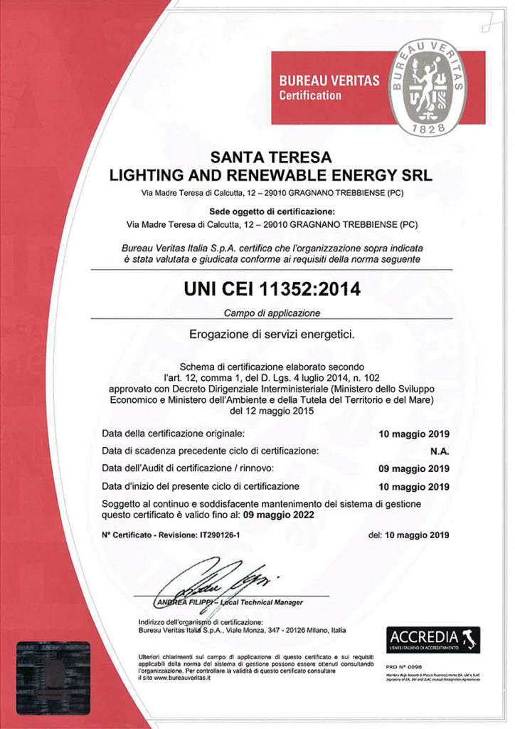 Certificato ESCo ST LRE